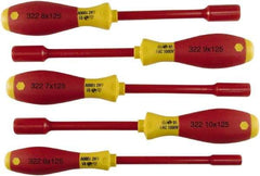Wiha - 5 Piece 6 to 10mm Insulated Nutdriver Set - Insulated Handle - Exact Tool & Supply