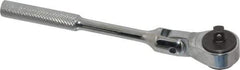Proto - 1/4" Drive Round Head Quick-Release Ratchet - Chrome Finish, 6-1/4" OAL, 72 Gear Teeth, Standard Knurled Handle, Flex with Speed Ring Head - Exact Tool & Supply