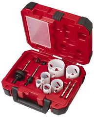 Milwaukee Tool - 10 Piece, 7/8" to 2-1/2" Saw Diam, Electrician's Hole Saw Kit - Bi-Metal, Toothed Edge, Pilot Drill Model No. 49-56-8010, Includes 6 Hole Saws - Exact Tool & Supply