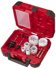 Milwaukee Tool - 15 Piece, 3/4" to 2-1/2" Saw Diam, General Purpose Hole Saw Kit - Bi-Metal, Toothed Edge, Pilot Drill Model No. 49-56-8010, Includes 11 Hole Saws - Exact Tool & Supply