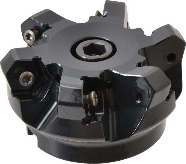 Kennametal - 2-1/2" Cut Diam, 3" Arbor Hole, 4.51mm Max Depth of Cut, 45° Indexable Chamfer & Angle Face Mill - 6 Inserts, HNGJ 535-GD Insert, Right Hand Cut, 6 Flutes, Through Coolant, Series KSHR - Exact Tool & Supply