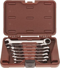 Paramount - 7 Piece, 10mm to 18mm, Ratcheting Combination Wrench Set - Metric Measurement Standard, Full Polish Chrome Finish, Comes in Blow Molded Case - Exact Tool & Supply