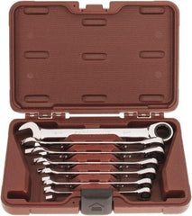Paramount - 7 Piece, 3/8" to 3/4", Ratcheting Combination Wrench Set - Inch Measurement Standard, Full Polish Chrome Finish, Comes in Blow Molded Case - Exact Tool & Supply