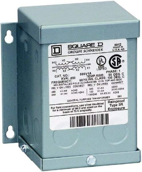 Square D - 120 x 240 Input Volt, 16/32 Output Volt, 60 Hz, 3R NEMA Rated, Buck Boost Transformer - 1 Phase, RoHS Compliant - Exact Tool & Supply