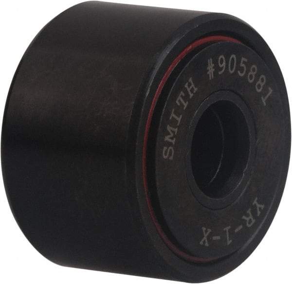 Accurate Bushing - 3/8" Bore, 1-3/8" Roller Diam x 3/4" Roller Width, Carbon Steel Yoke Cam Follower - 4,470 Lb Dynamic Load Capacity, 13/16" Overall Width - Exact Tool & Supply