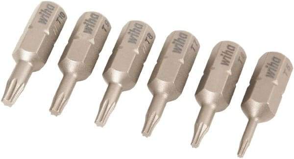 Wiha - 6 Piece, 1/4" Drive Screwdriver Torx Insert Bit Set - T5 to T10 Torx - Exact Tool & Supply