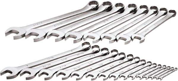 SK - 23 Piece, 1/4" to 1-1/2", 12 Point Combination Wrench Set - Inch Measurement Standard, Chrome Finish, Comes in Rack - Exact Tool & Supply