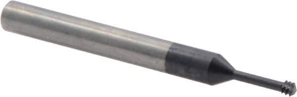 Iscar - #10-32, #8-32 UNC, UNF, 0.126" Cutting Diam, 3 Flute, Solid Carbide Helical Flute Thread Mill - Internal Thread, 0.49" LOC, 2-1/2" OAL, 1/4" Shank Diam - Exact Tool & Supply