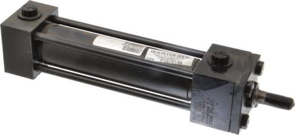 Schrader Bellows - 1-1/2" Bore, 5/8" Rod Diam, Double Acting NFPA Tie Rod Cylinder - 6" Stroke Length, 7/16-20 Rod Thread, 12-3/8" OAL, Prepared for Bolt on Mount - Exact Tool & Supply