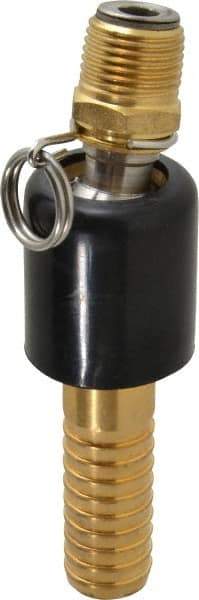 SuperKlean - 1/2 NPT x 3/4" Hose Barb, Ball Type Swivel Hose Adapter - Brass & Stainless Steel - Exact Tool & Supply