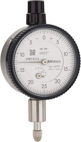 Mitutoyo - 1/8" Range, 0-25-0 Dial Reading, 0.0005" Graduation Dial Drop Indicator - 1-5/8" Dial, 0.05" Range per Revolution, 0.0005" Accuracy, Revolution Counter - Exact Tool & Supply