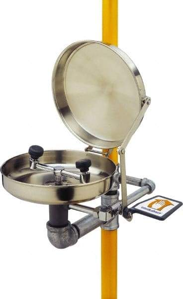 PRO-SAFE - 1-1/4" Inlet, 20 GPM shower Flow, Drench shower & Eyewash Station - Bowl with Hinged Dust Cover, Triangular Pull Rod & Push Flag Activated, Galvanized Steel Pipe, Plastic Shower Head, 0.4 GPM Bowl Flow, Corrosion Resistant, Top or Mid Supply - Exact Tool & Supply
