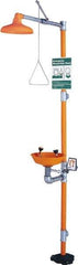 PRO-SAFE - 1-1/4" Inlet, 20 GPM shower Flow, Drench shower & Eyewash Station - Bowl, Triangular Pull Rod & Push Flag Activated, Galvanized Steel Pipe, Plastic Shower Head, 0.4 GPM Bowl Flow, Corrosion Resistant, Top or Mid Supply - Exact Tool & Supply