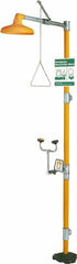 PRO-SAFE - 1-1/4" Inlet, 20 GPM shower Flow, Drench shower, Eye & Face Wash Station - No Bowl, Triangular Pull Rod & Push Flag Activated, Galvanized Steel Pipe, Plastic Shower Head, 3 GPM Bowl Flow, Corrosion Resistant, Top or Mid Supply - Exact Tool & Supply