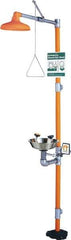 PRO-SAFE - 1-1/4" Inlet, 20 GPM shower Flow, Drench shower, Eye & Face Wash Station - Bowl, Triangular Pull Rod & Push Flag Activated, Galvanized Steel Pipe, Plastic Shower Head, 3 GPM Bowl Flow, Corrosion Resistant, Top or Mid Supply - Exact Tool & Supply
