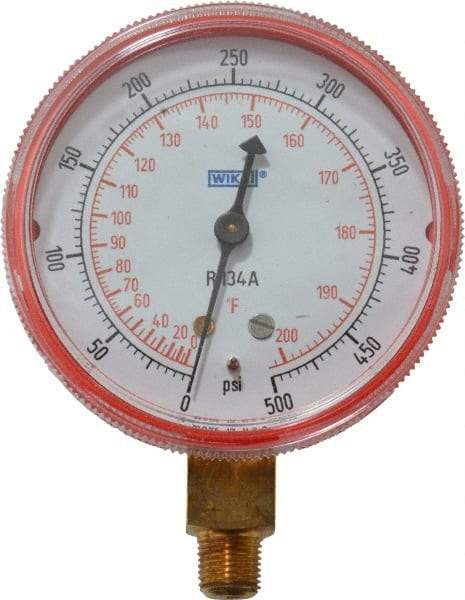 Wika - 2-1/2" Dial, 1/8 Thread, 0-500 Scale Range, Pressure Gauge - Lower Connection Mount, Accurate to 1-2-5% of Scale - Exact Tool & Supply