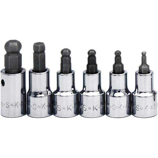 SK - 6 Piece 3/8" Drive Inch Ball Hex Bit Socket Set - 5/32 to 3/8" Hex - Exact Tool & Supply