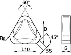 Kennametal - TNHF1204 Grade KCK15 Carbide Milling Insert - TiN/TiCN/Al2O3 Finish, 3/16" Thick, 1/2" Inscribed Circle, 2mm Corner Radius - Exact Tool & Supply