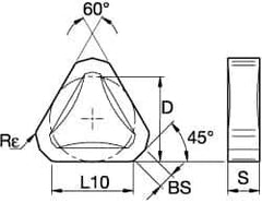 Kennametal - TNHF1204 Grade KCK15 Carbide Milling Insert - TiN/TiCN/Al2O3 Finish, 3/16" Thick, 1/2" Inscribed Circle, 2mm Corner Radius - Exact Tool & Supply
