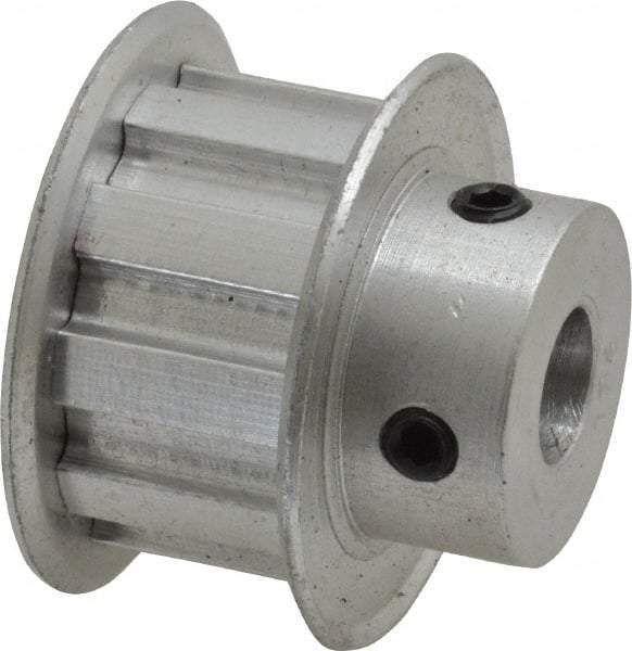 Power Drive - 10 Tooth, 3/8" Inside x 1.164" Outside Diam, Hub & Flange Timing Belt Pulley - 1/2" Belt Width, 1.194" Pitch Diam, 0.719" Face Width, Aluminum - Exact Tool & Supply
