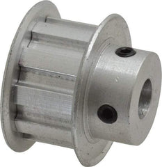 Power Drive - 10 Tooth, 3/8" Inside x 1.164" Outside Diam, Hub & Flange Timing Belt Pulley - 1/2" Belt Width, 1.194" Pitch Diam, 0.719" Face Width, Aluminum - Exact Tool & Supply