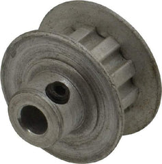 Power Drive - 10 Tooth, 3/16" Inside x 0.617" Outside Diam, Hub & Flange Timing Belt Pulley - 1/4" Belt Width, 0.637" Pitch Diam, 0.438" Face Width, Aluminum - Exact Tool & Supply