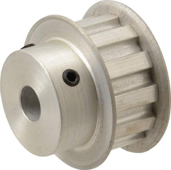 Power Drive - 12 Tooth, 3/8" Inside x 1.402" Outside Diam, Hub & Flange Timing Belt Pulley - 1/2" Belt Width, 1.432" Pitch Diam, 0.719" Face Width, Aluminum - Exact Tool & Supply