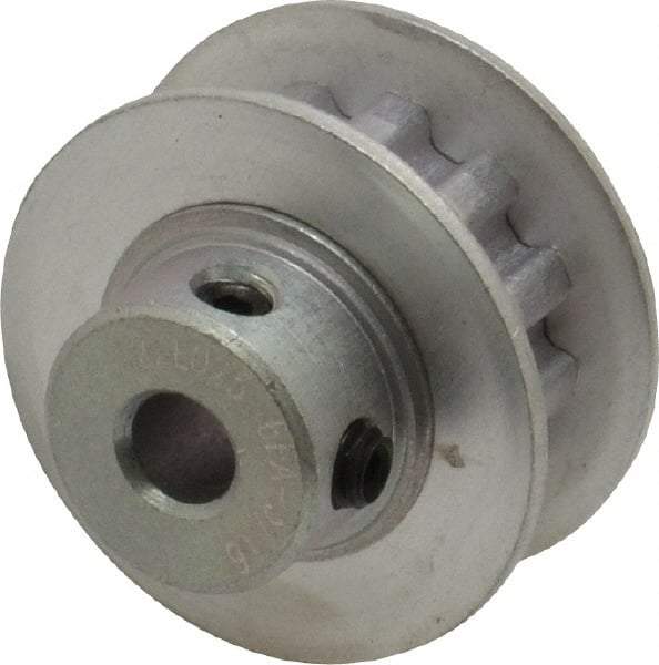 Power Drive - 12 Tooth, 3/16" Inside x 0.744" Outside Diam, Hub & Flange Timing Belt Pulley - 1/4" Belt Width, 0.764" Pitch Diam, 0.438" Face Width, Aluminum - Exact Tool & Supply
