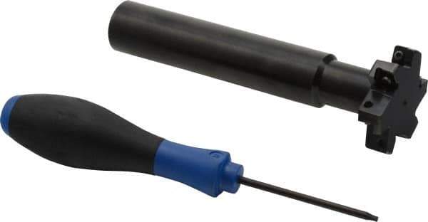 Seco - Shank Connection, 1/2" Cutting Width, 0.59" Depth of Cut, 2" Cutter Diam, 3 Tooth Indexable Slotting Cutter - 1" Shank Diam, R335.18 Toolholder, LNK.. 08.. Insert, Right Hand Cutting Direction - Exact Tool & Supply