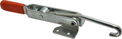 Lapeer - 375 Lb Capacity, Horizontal, J Hook, Flanged Base, Carbon Steel Pull Action Latch Clamp - 4" Drawing Movement, 8-5/8" OAL, Straight Handle - Exact Tool & Supply