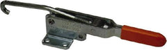 Lapeer - 750 Lb Capacity, Horizontal, J Hook, Flanged Base, Carbon Steel Pull Action Latch Clamp - 5-3/8" Drawing Movement, 11-1/4" OAL, Straight Handle - Exact Tool & Supply
