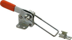 Lapeer - 500 Lb Capacity, Vertical, U Hook, Flanged Base, Carbon Steel Pull Action Latch Clamp - 1-1/2" Drawing Movement, 3-1/8" OAL, Straight Handle - Exact Tool & Supply