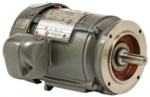 US Motors - 7-1/2 hp, TEFC Enclosure, No Thermal Protection, 3,495 RPM, 460 Volt, 60 Hz, Three Phase Premium Efficient Motor - Size 213 Frame, C-Face Mount, 1 Speed, Ball Bearings, 9.3 Full Load Amps, F Class Insulation, Reversible - Exact Tool & Supply
