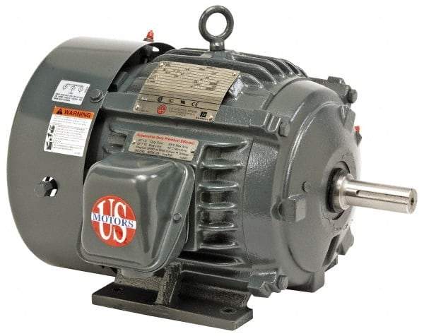 US Motors - 20 hp, TEFC Enclosure, No Thermal Protection, 885 RPM, 460 Volt, 60 Hz, Three Phase Premium Efficient Motor - Size 364 Frame, Rigid Mount, 1 Speed, Ball Bearings, 25.7 Full Load Amps, F Class Insulation, Reversible - Exact Tool & Supply