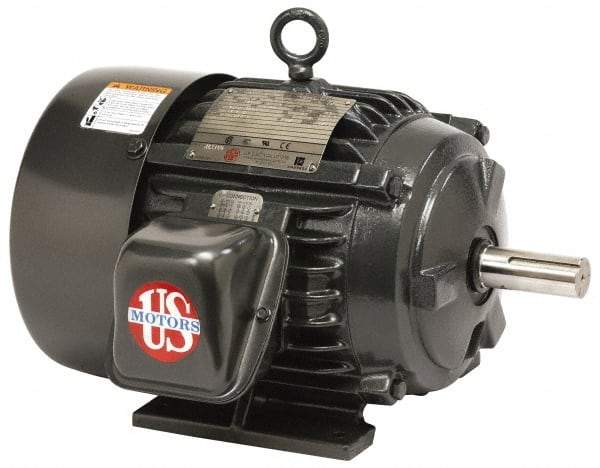 US Motors - 30 hp, TEFC Enclosure, No Thermal Protection, 1,180 RPM, 460 Volt, 60 Hz, Three Phase Energy Efficient Motor - Size 364 Frame, Rigid Mount, 2 Speed, Ball Bearings, 36 Full Load Amps, F Class Insulation, Reversible - Exact Tool & Supply