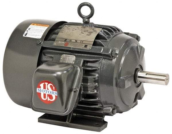 US Motors - 25 hp, TEFC Enclosure, No Thermal Protection, 1,180 RPM, 230/460 Volt, 60 Hz, Three Phase Energy Efficient Motor - Size 324 Frame, Rigid Mount, 1 Speed, Ball Bearings, 60/29.8 Full Load Amps, F Class Insulation, Reversible - Exact Tool & Supply