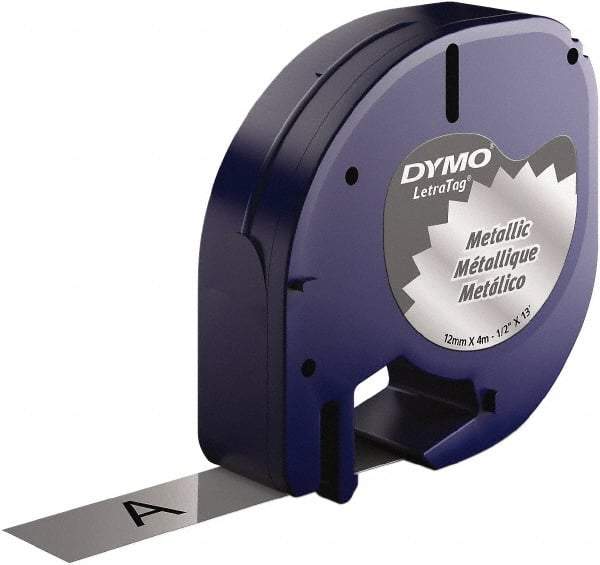 Dymo - 1/2" Wide x 156" Long, Black on Silver Metallic Tape - For DYMO Letratag Printers - Exact Tool & Supply