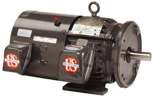 US Motors - 3 hp, TEFC Enclosure, No Thermal Protection, 1,765 RPM, 230/460 Volt, 60 Hz, Three Phase Premium Efficient Motor - Size 182 Frame, Rigid Mount, 1 Speed, Ball Bearings, 7.7/3.9 Full Load Amps, F Class Insulation, Reversible - Exact Tool & Supply