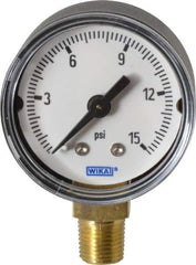 Wika - 1-1/2" Dial, 1/8 Thread, 0-15 Scale Range, Pressure Gauge - Lower Connection Mount, Accurate to 3-2-3% of Scale - Exact Tool & Supply