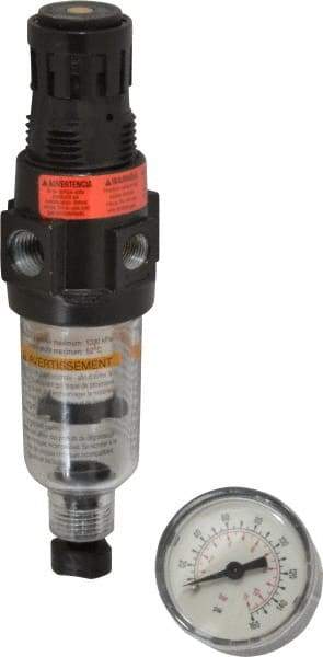 Wilkerson - 1/4" NPT Port Miniature 1 Piece Filter/Regulator FRL Unit - Polycarbonate Bowl, 18 SCFM, 150 Max psi, 6.21" High, Manual Drain - Exact Tool & Supply