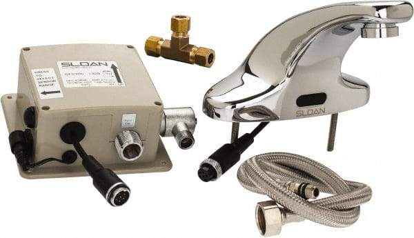 Sloan Valve Co. - Chrome 4" Centerset Electronic & Sensor Faucet without Mixer - Powered by Battery, Standard Spout, 4" Mounting Centers - Exact Tool & Supply