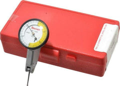 Starrett - 0.06 Inch Range, 0.0005 Inch Dial Graduation, Horizontal Dial Test Indicator - 1-3/8 Inch White Dial, 0-15-0 Dial Reading - Exact Tool & Supply