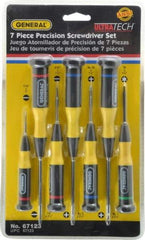 General - 7 Piece Phillips, Slotted & Torx Screwdriver Set - Bit Sizes: Philips #00 to #1, Torx T6 - Exact Tool & Supply