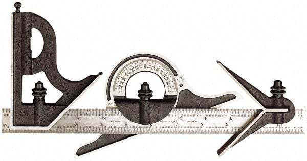 Starrett - 4 Piece, 24" Combination Square Set - 1/16, 1/32, 1/64 & 1/8" (4R) Graduation, Steel Blade, Forged Steel Center, Protractor & Square Head - Exact Tool & Supply