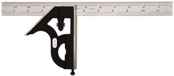 Starrett - 2 Piece, 12" Combination Square Set - 1/16, 1/32, 1/64 & 1/8" (4R) Graduation, Steel Blade, Cast Iron Square Head - Exact Tool & Supply