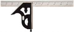 Starrett - 2 Piece, 12" Combination Square Set - 1/16, 1/32, 1/64 & 1/8" (4R) Graduation, Steel Blade, Cast Iron Square Head - Exact Tool & Supply