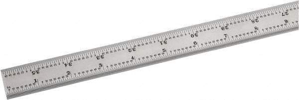 Starrett - 36 Inch Long Blade, 4R Graduation Combination Square Blade - Satin Chrome Finish, Steel, 1/64, 1/32 1/16 and 1/8 Inch Graduation - Exact Tool & Supply
