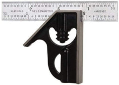 Starrett - 2 Piece, 4" Combination Square Set - 1/16, 1/32, 1/64 & 1/8" (4R) Graduation, Steel Blade, Forged Steel Square Head - Exact Tool & Supply