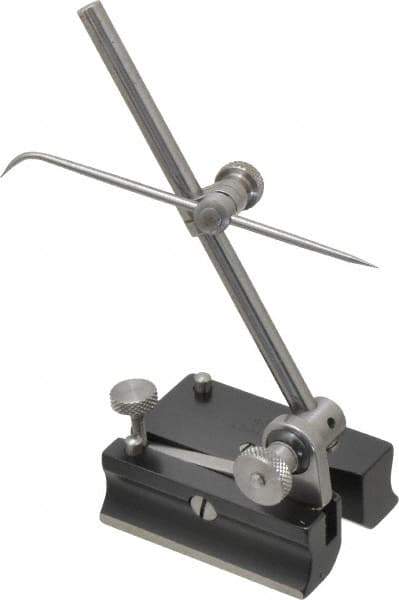 Starrett - 2 Spindle, 4 and 7 Inch Spindle Length, Surface Gage - 2 Inch Long x 1-1/2 Inch Wide Base, Hardened Steel - Exact Tool & Supply