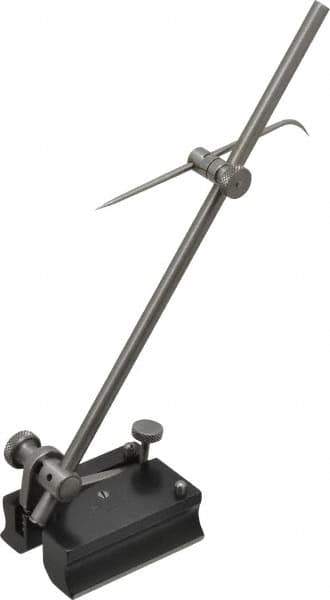 Starrett - 1 Spindle, 7 Inch Spindle Length, Surface Gage - 2 Inch Long x 1-1/2 Inch Wide Base, Hardened Steel - Exact Tool & Supply